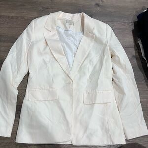 LOFT Cream Structured Blazer with Tailored Look and Long Sleeves